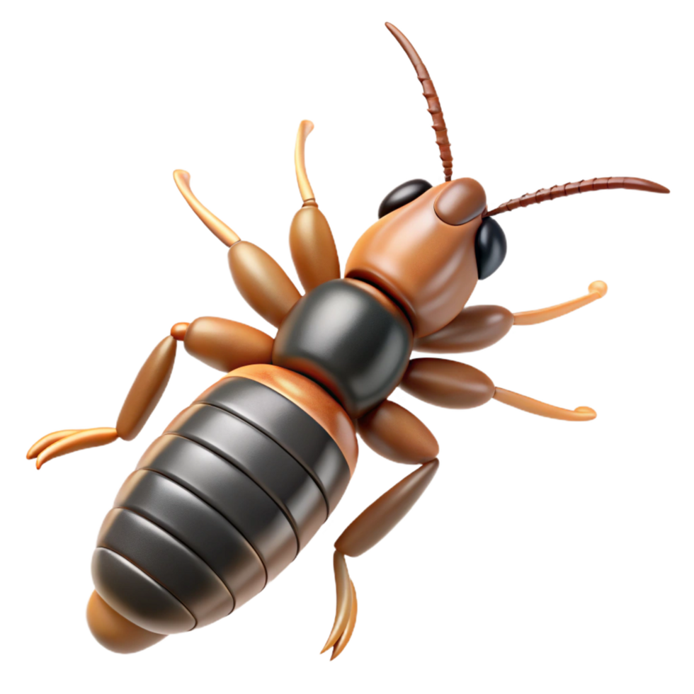 whimsical dazzling Earwig with cerci pincers, texturebody, detaileantennae, soft lighting, top-down view, minimalist, with transparent background,high-resolution product photography top-tier png