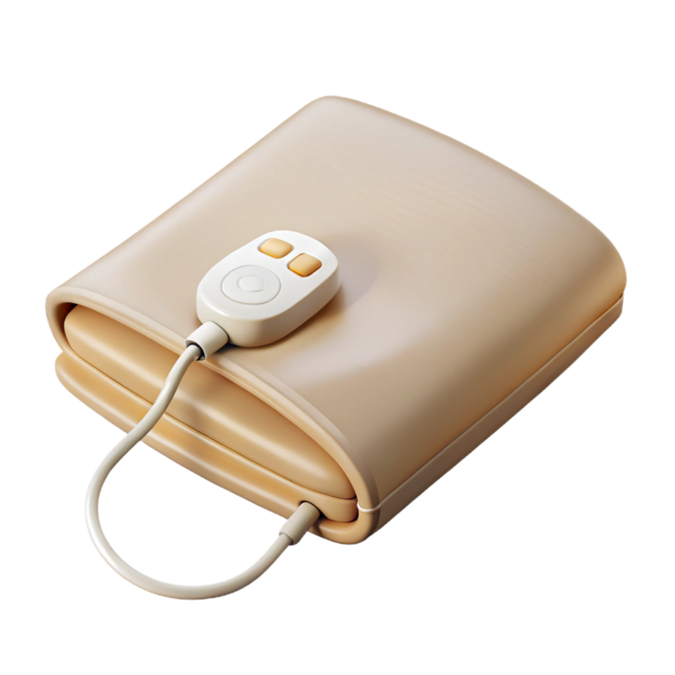 impressive timeless Electric blanket, beige, control panel visible, neatly folded, studio lighting, top-down view, isolateon transparent background,high-resolution product photography png