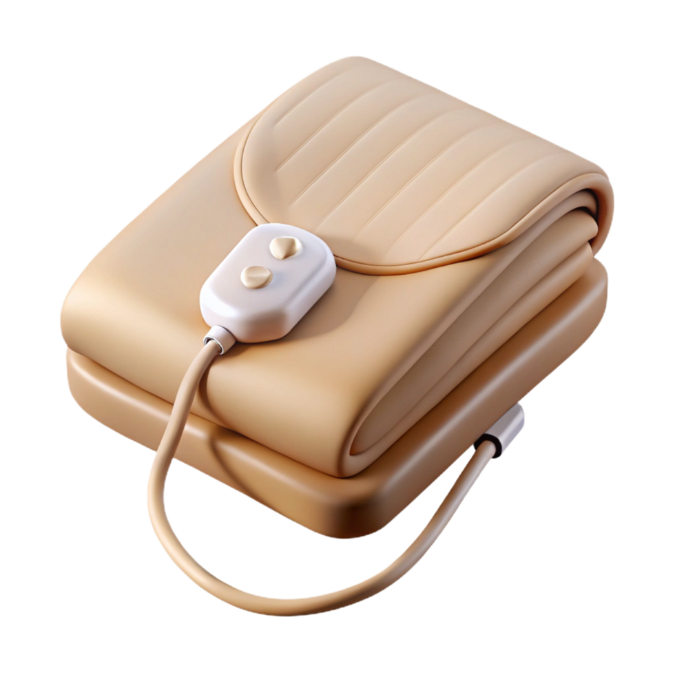 melancholic spectacular Electric blanket, beige, control panel visible, neatly folded, studio lighting, top-down view, isolateon transparent background,high-resolution product photography ultra HD png