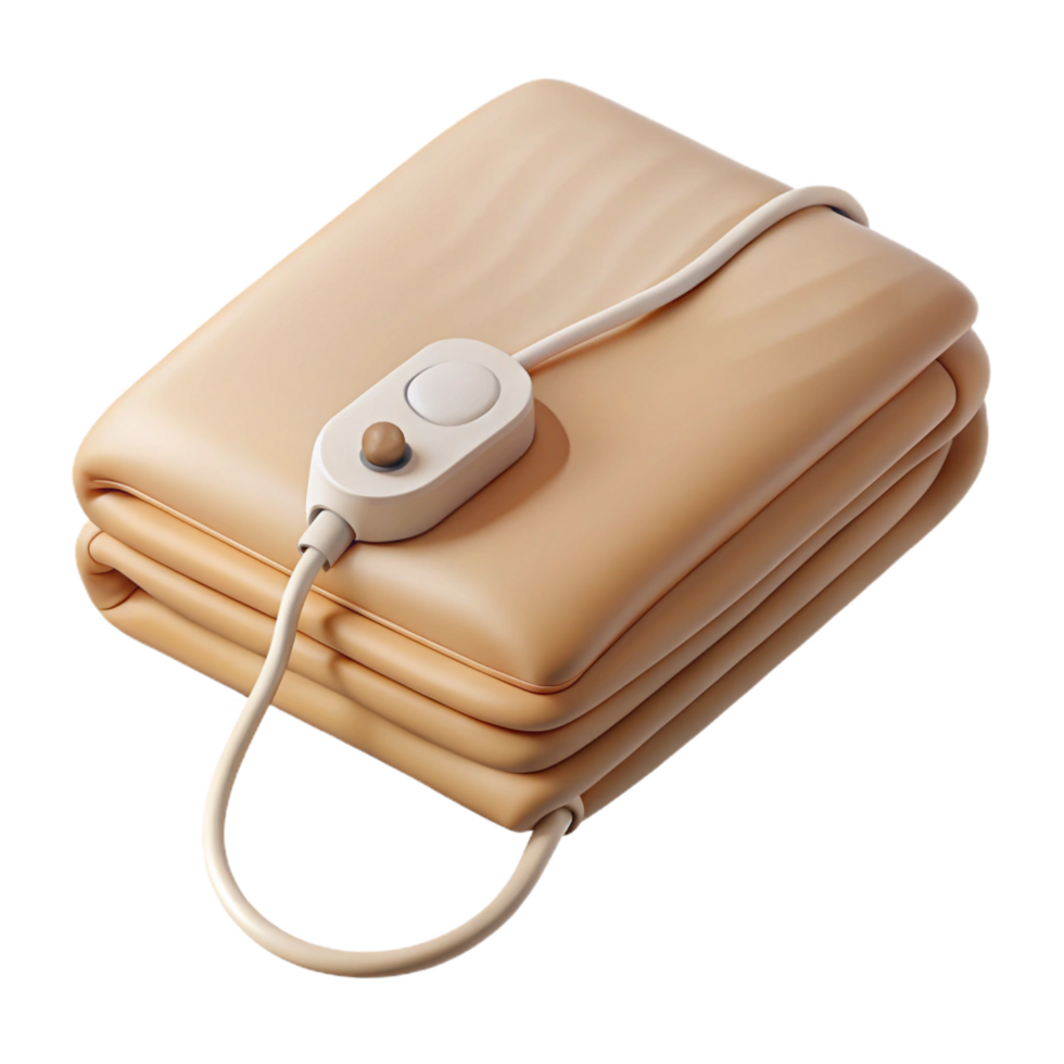 playful mesmerizing Electric blanket, beige, control panel visible, neatly folded, studio lighting, top-down view, isolateon transparent background,high-resolution product photography top-tier png