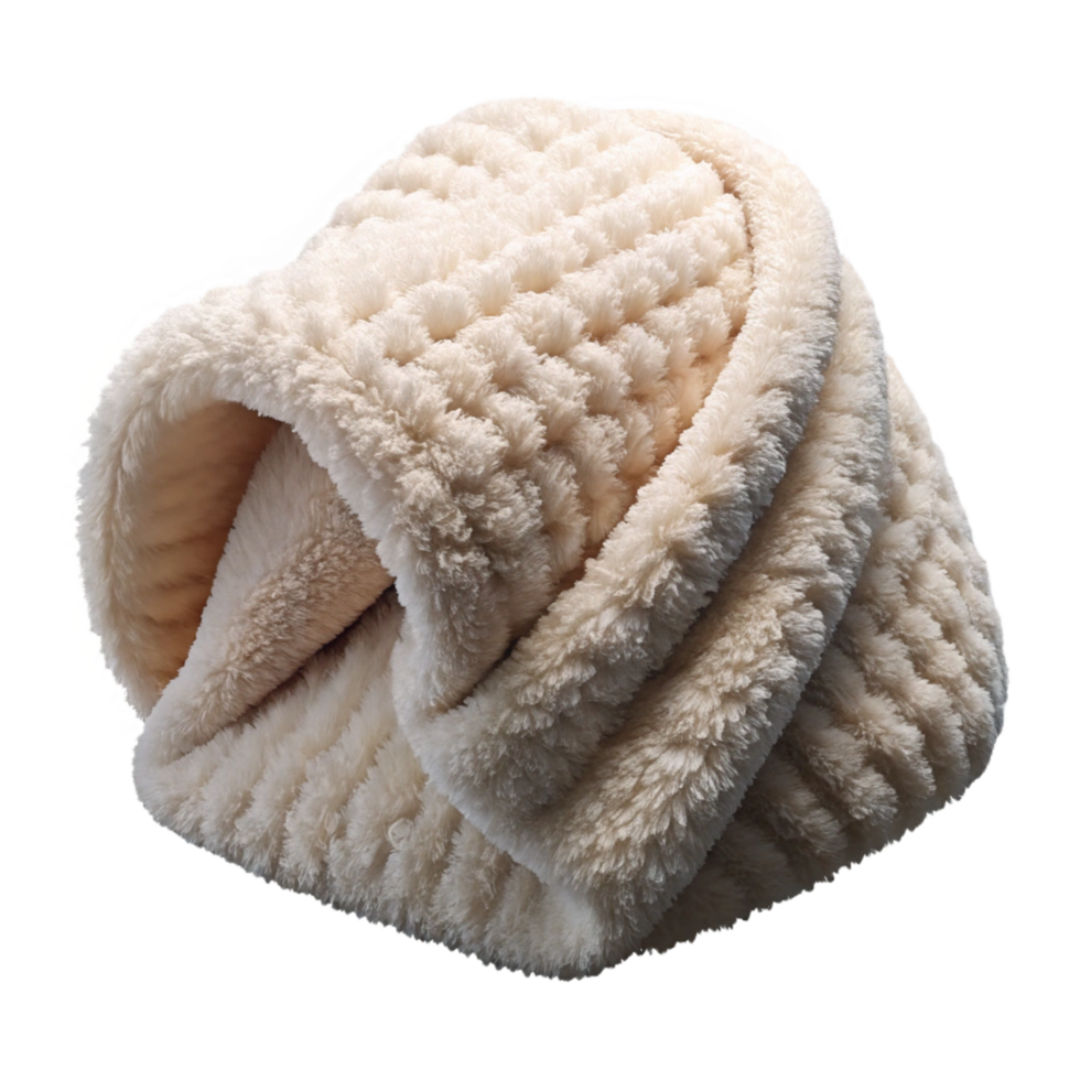 acclaimerenaissance Fluffy sherpa blanket, ivory white, soft folds, drapeover an invisible object, studio lighting, isolateon transparent background,high-resolution product photography high resolution png