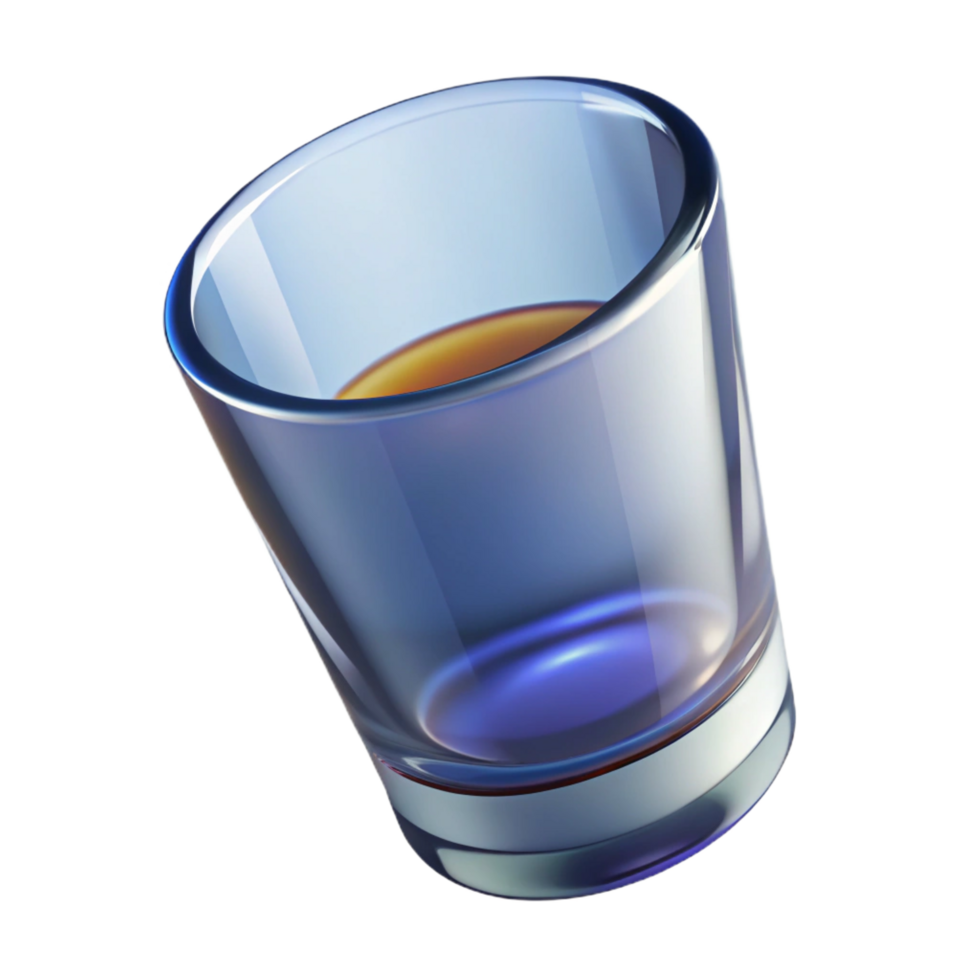 serene dreamy vintage Shot glass, small anthick, clear glass, dramatic lighting, side view, isolateon transparent background,high-resolution product photography high quality png