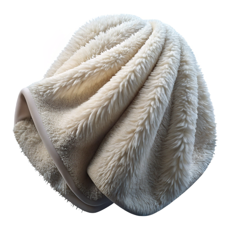 coveteartistic Fluffy sherpa blanket, ivory white, soft folds, drapeover an invisible object, studio lighting, isolateon transparent background,high-resolution product photography perfect clarity png