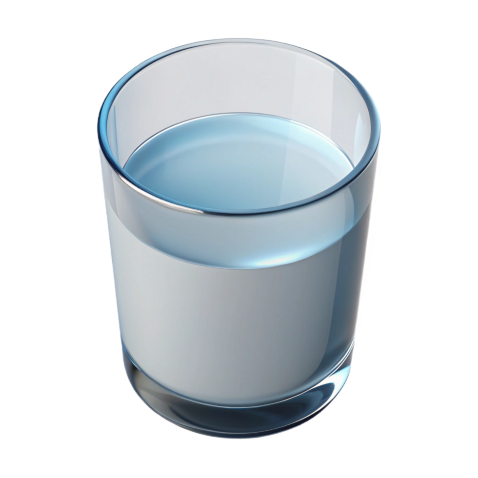 vibrant iconic Water glass, simple ancylindrical, clear glass, soft lighting, top-down view, isolateon transparent background,high-resolution product photography png