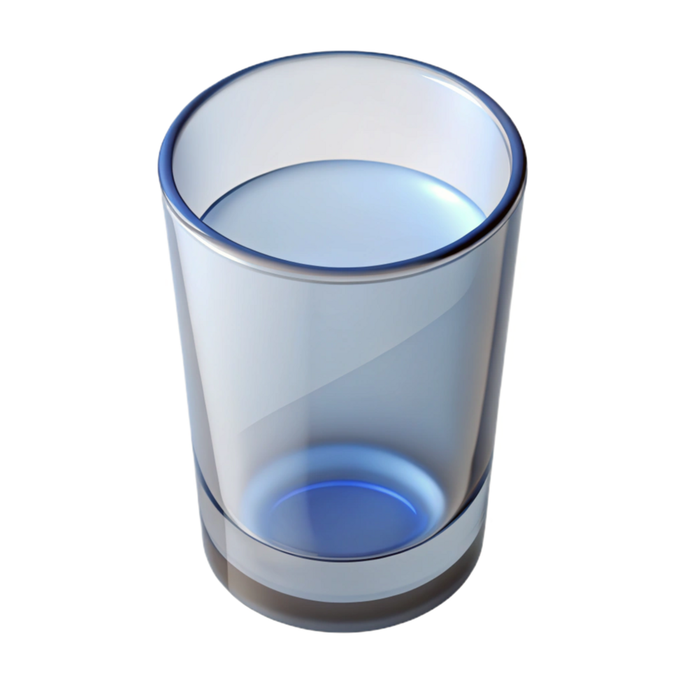 picturesque quintessential Water glass, simple ancylindrical, clear glass, soft lighting, top-down view, isolateon transparent background,high-resolution product photography png