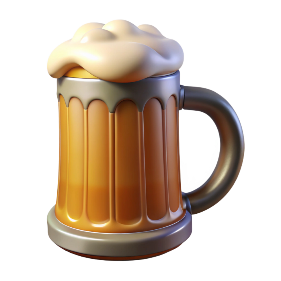 exemplary modern Beer mug, large anheavy, frosteglass with handle, dramatic lighting, isolateon transparent background,high-resolution product photography luxury png