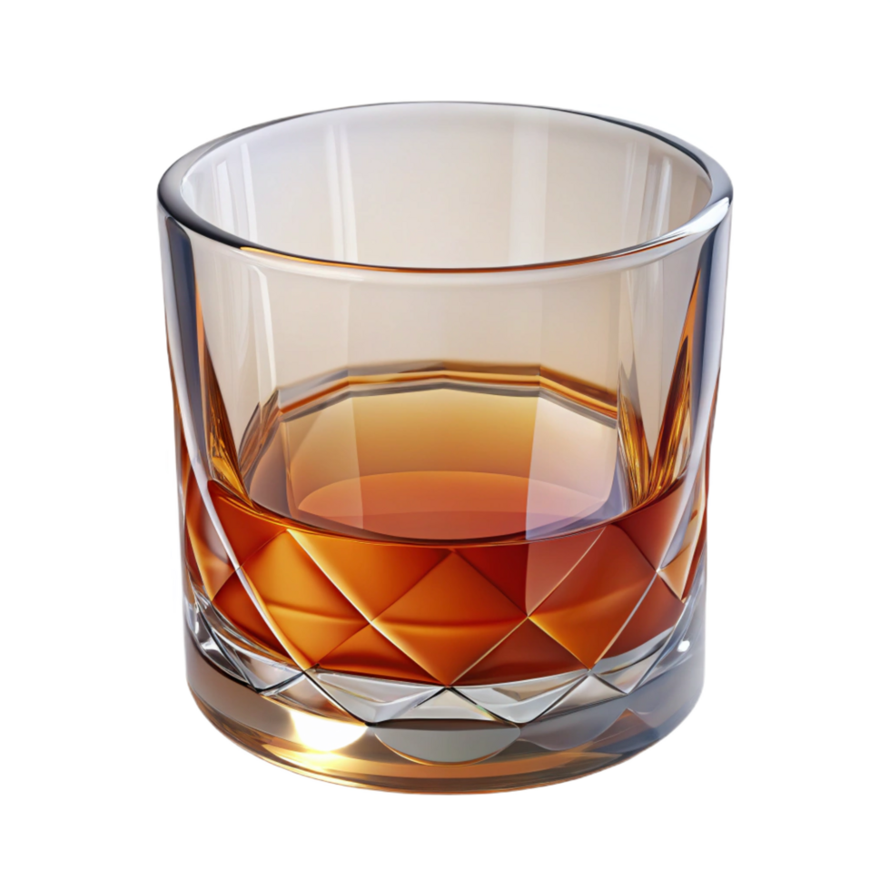 iconic renaissance Whisky glass, short anwide, cut crystal, studio lighting, front view, isolateon transparent background,high-resolution product photography genuine png