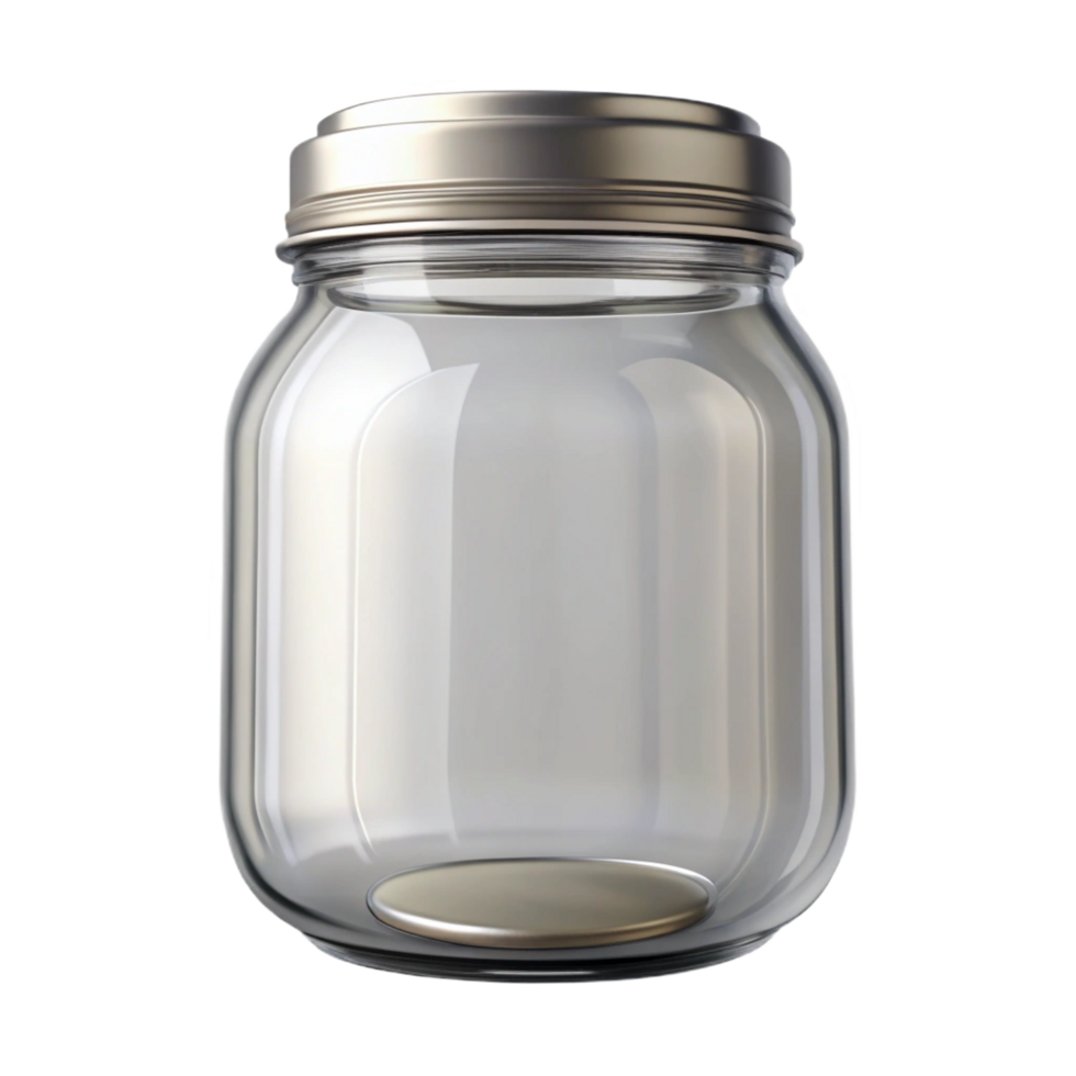 energetic sumptuous Mason jar, clear glass with metal lid, studio lighting, side view, isolateon transparent background,high-resolution product photography ultra HD png