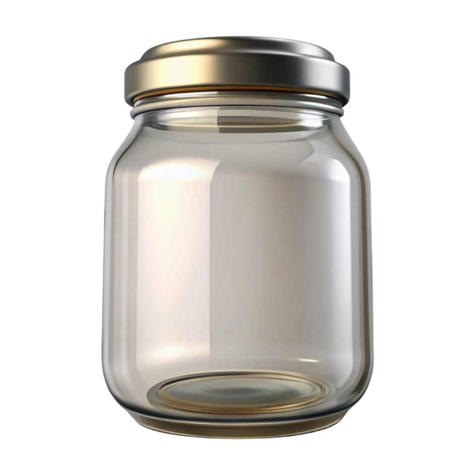 signature surreal Mason jar, clear glass with metal lid, studio lighting, side view, isolateon transparent background,high-resolution product photography perfect clarity png