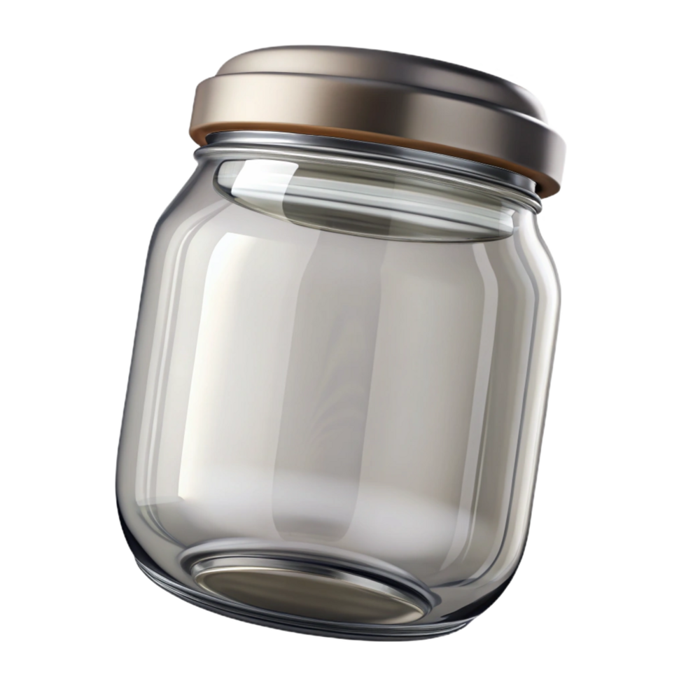 spectacular urban Mason jar, clear glass with metal lid, studio lighting, side view, isolateon transparent background,high-resolution product photography premium png