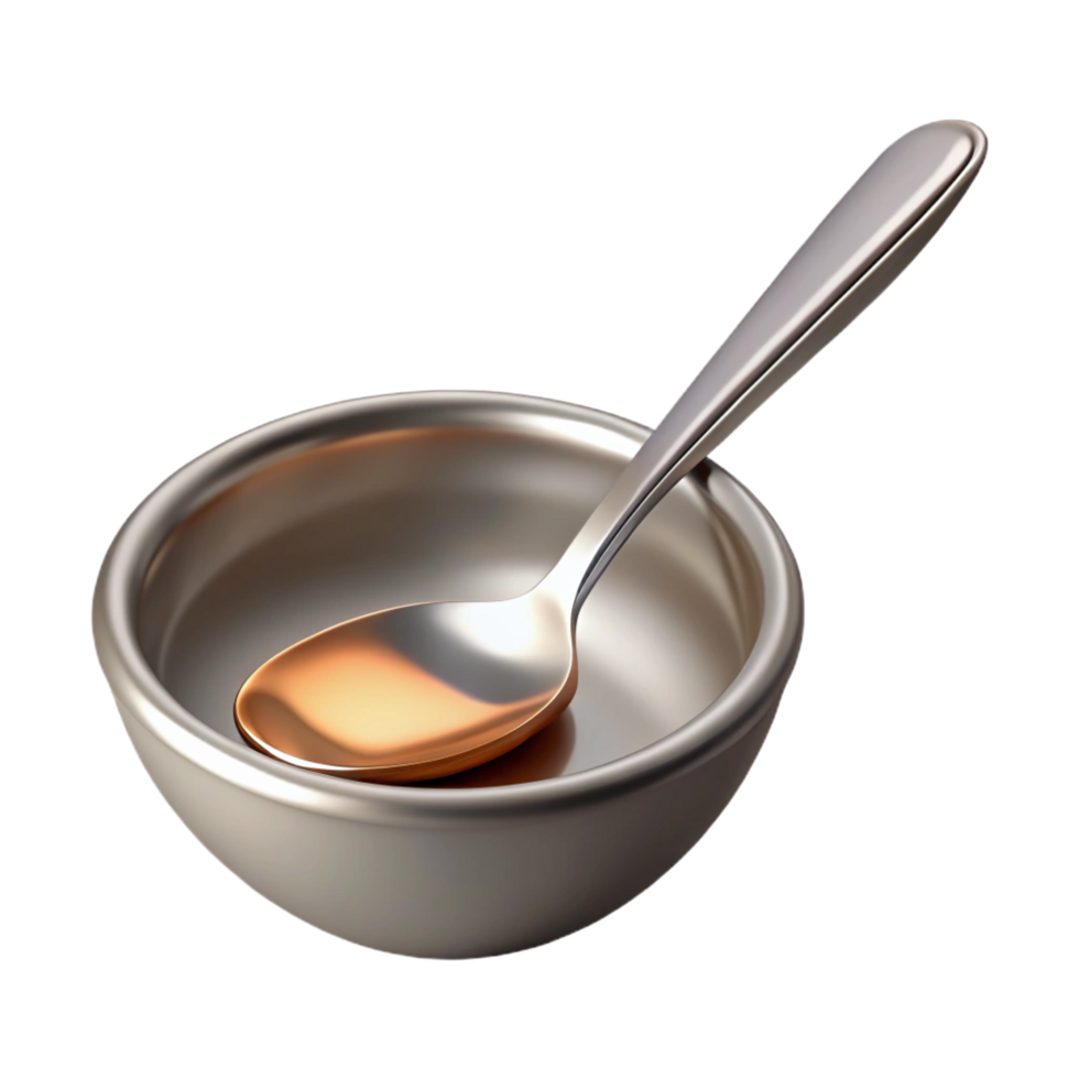 nostalgic striking Dinner spoon, stainless steel, polishebowl, soft lighting, front view, isolateon transparent background,high-resolution product photography refined png