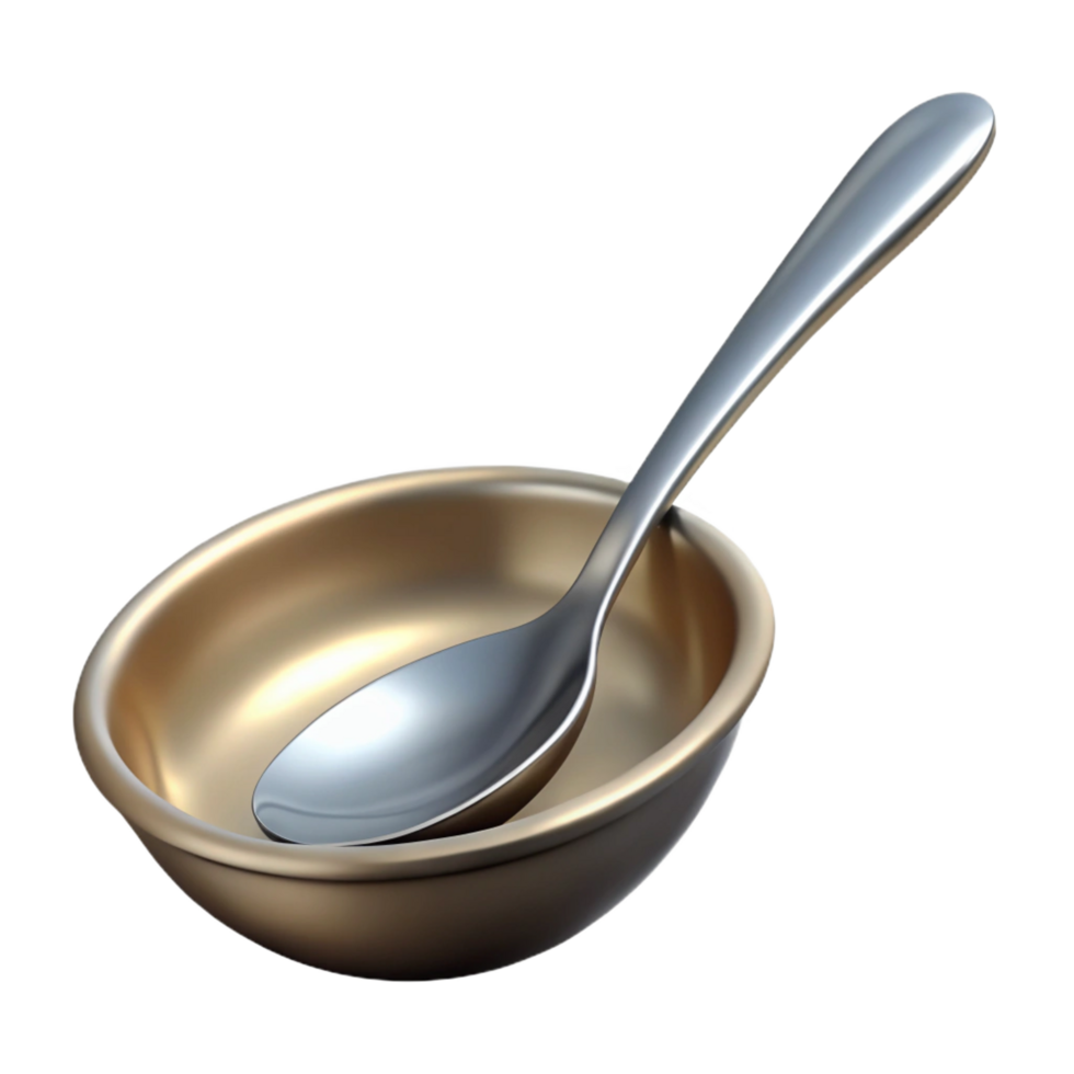 sought-after bohemian Dinner spoon, stainless steel, polishebowl, soft lighting, front view, isolateon transparent background,high-resolution product photography original png