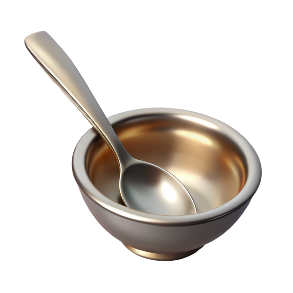 elegant victorian Dinner spoon, stainless steel, polishebowl, soft lighting, front view, isolateon transparent background,high-resolution product photography fine detail png