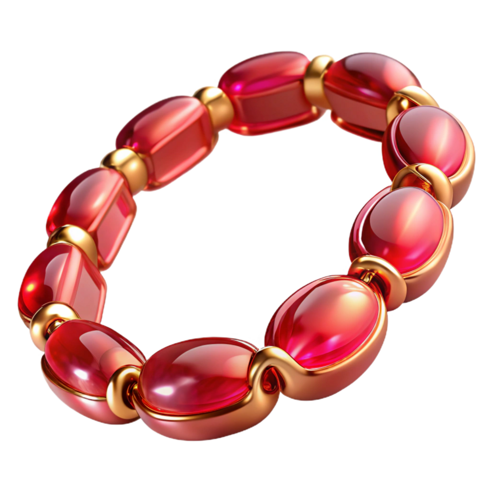 unforgettable elegant Ruby bracelet, oval rubies linkewith golchain, sparkling finish, soft lighting, product shot, isolateon transparent background,high-resolution product photography sharp png