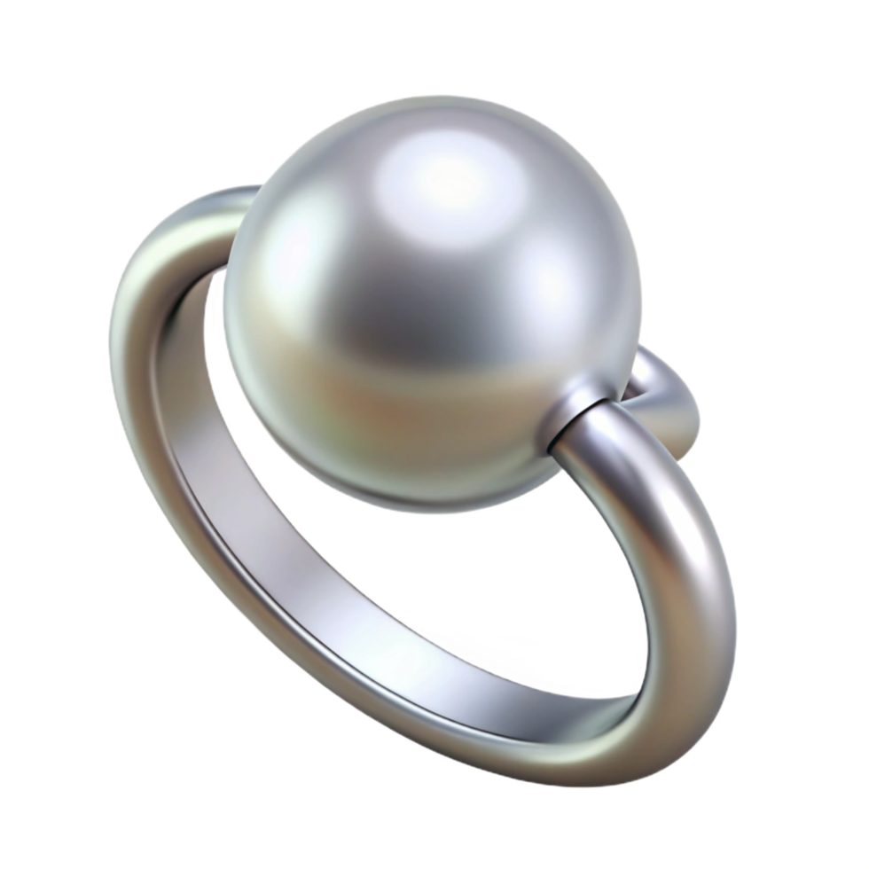 dazzling bolrustic Pearl ring, single pearl set in silver, glossy finish, studio lighting, front view, product shot, with transparent background,high-resolution product photography perfect clarity png