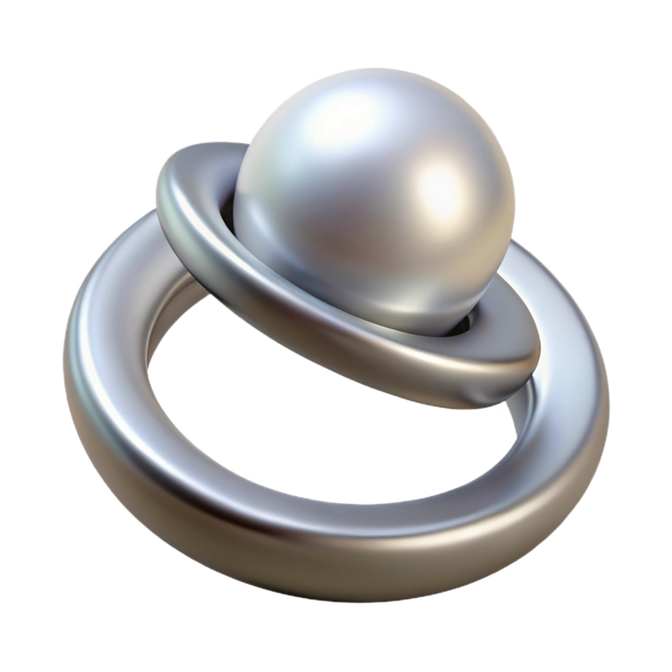 impressive urban Pearl ring, single pearl set in silver, glossy finish, studio lighting, front view, product shot, with transparent background,high-resolution product photography gallery standard png