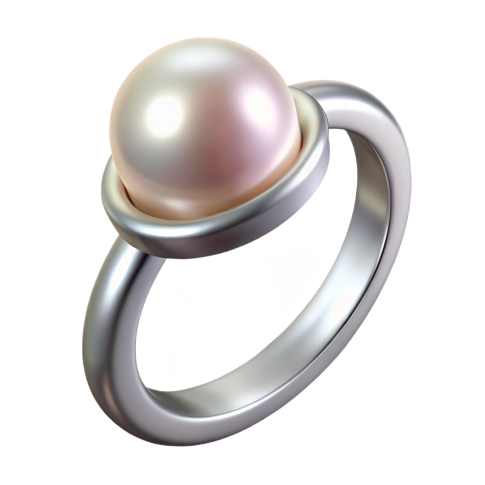 standout bohemian Pearl ring, single pearl set in silver, glossy finish, studio lighting, front view, product shot, with transparent background,high-resolution product photography luxury png
