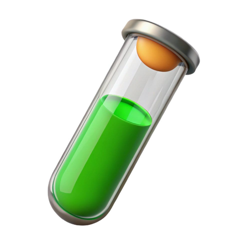 mysterious dramatic Glass test tube fillewith vibrant green solution, cork stopper, soft lighting, front view, isolateon transparent background,high-resolution product photography high resolution png