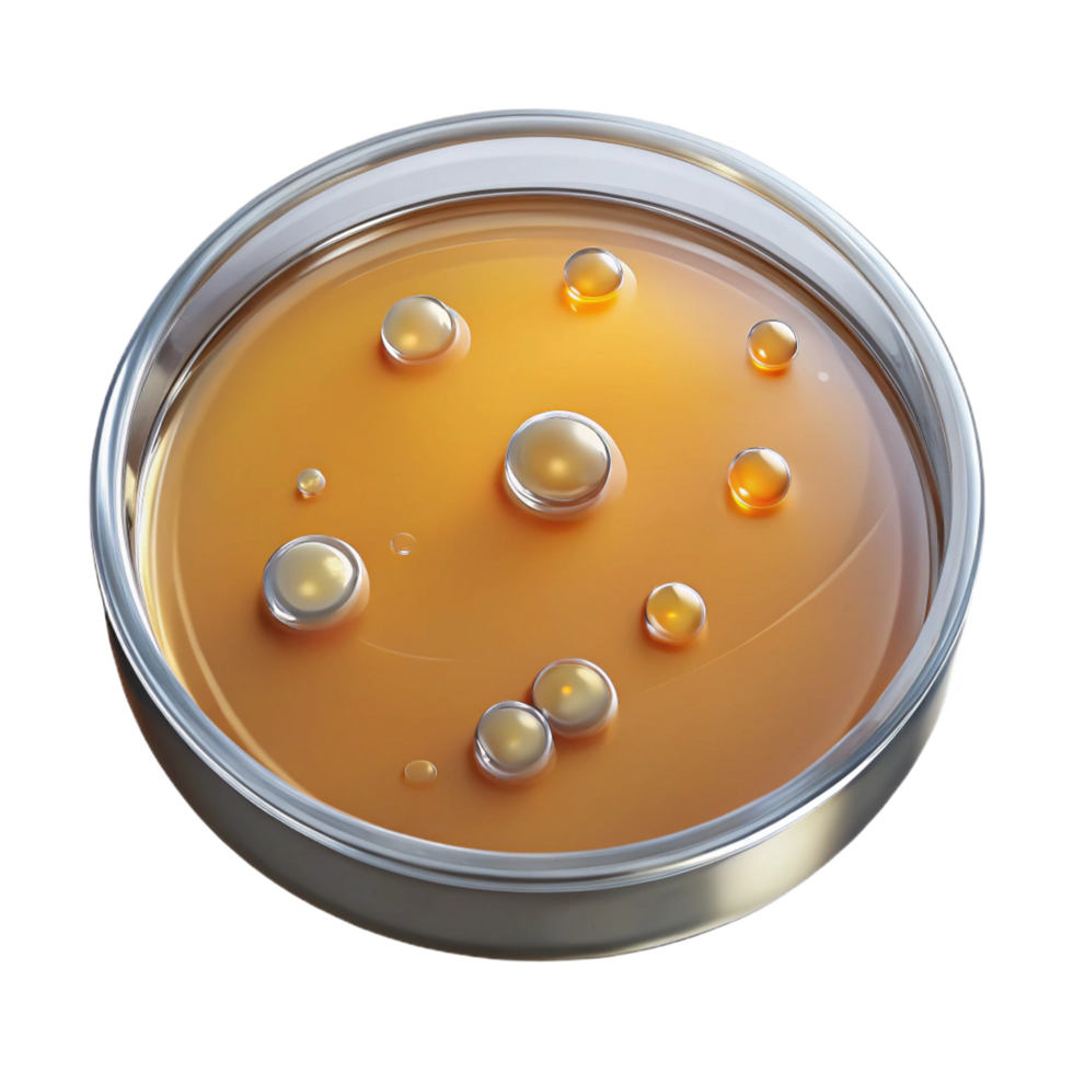 picturesque memorable Metal petri dish with agar gel anvisible bacterial colonies, studio lighting, top-down view, isolateon transparent background,high-resolution product photography png