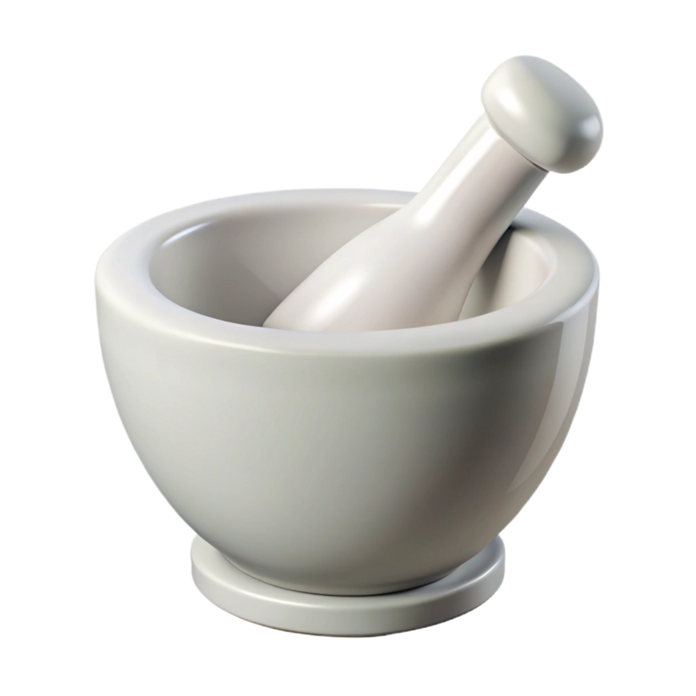 dazzling playful elegant Mortar anpestle made of white porcelain, smooth texture, soft lighting, front view, isolateon transparent background,high-resolution product photography masterfully captured png