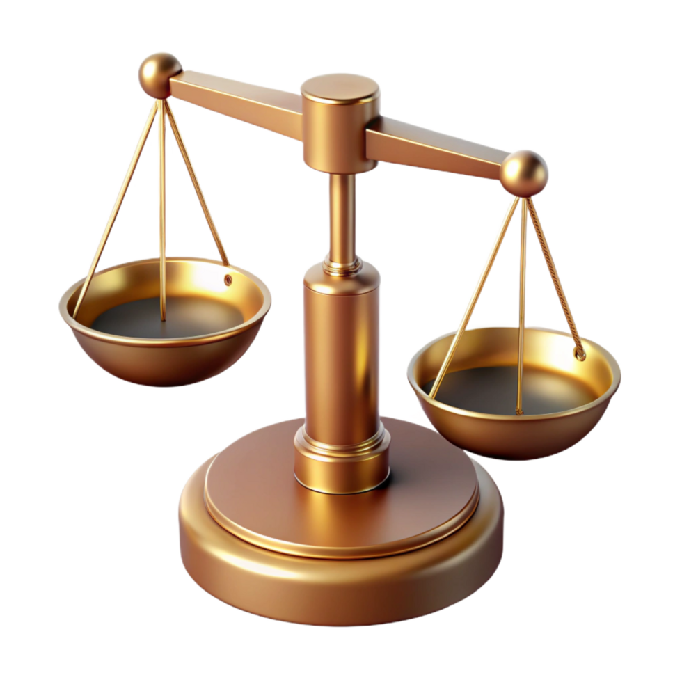 impressive sought-after Laboratory balance scale with two pans ancalibrateweights, brass finish, soft lighting, side view, isolateon transparent background,high-resolution product photography png