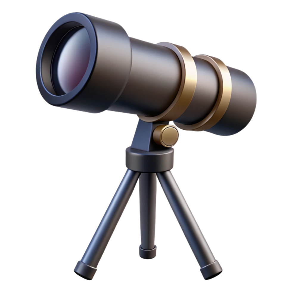 peaceful impressive Telescope with adjustable lens antripomount, metallic anblack finish, dramatic lighting, side view, isolateon transparent background,high-resolution product photography detailed png