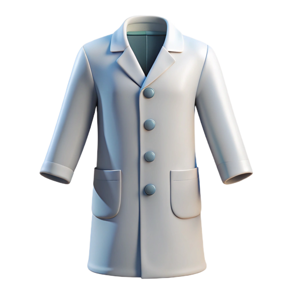 inspirevictorian Lab coat with button closure anpockets, white fabric, soft lighting, front view, isolateon transparent background,high-resolution product photography detailed png