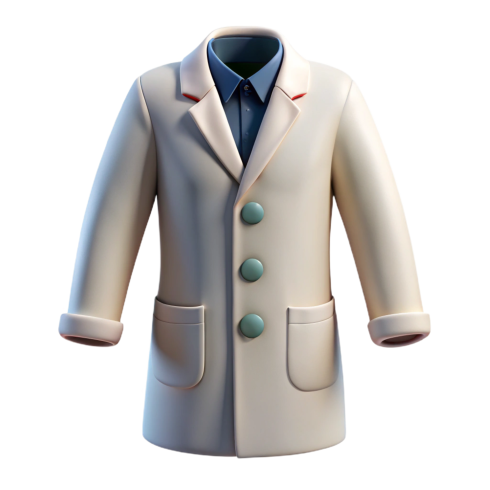majestic ethereal coastal Lab coat with button closure anpockets, white fabric, soft lighting, front view, isolateon transparent background,high-resolution product photography 4K png