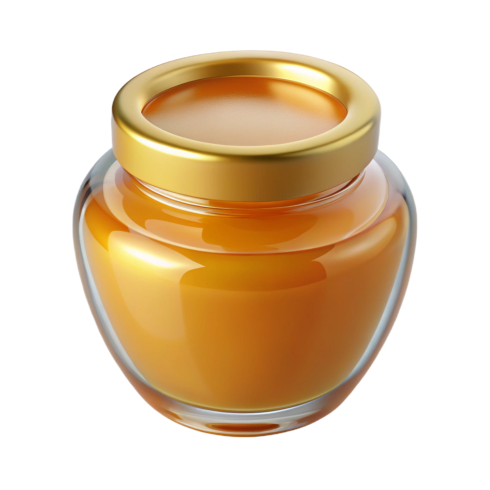 extraordinary notable A glass jar of golden honey face mask, visible honey texture, soft lighting, studio photography, isolateon transparent background,high-resolution product photography png