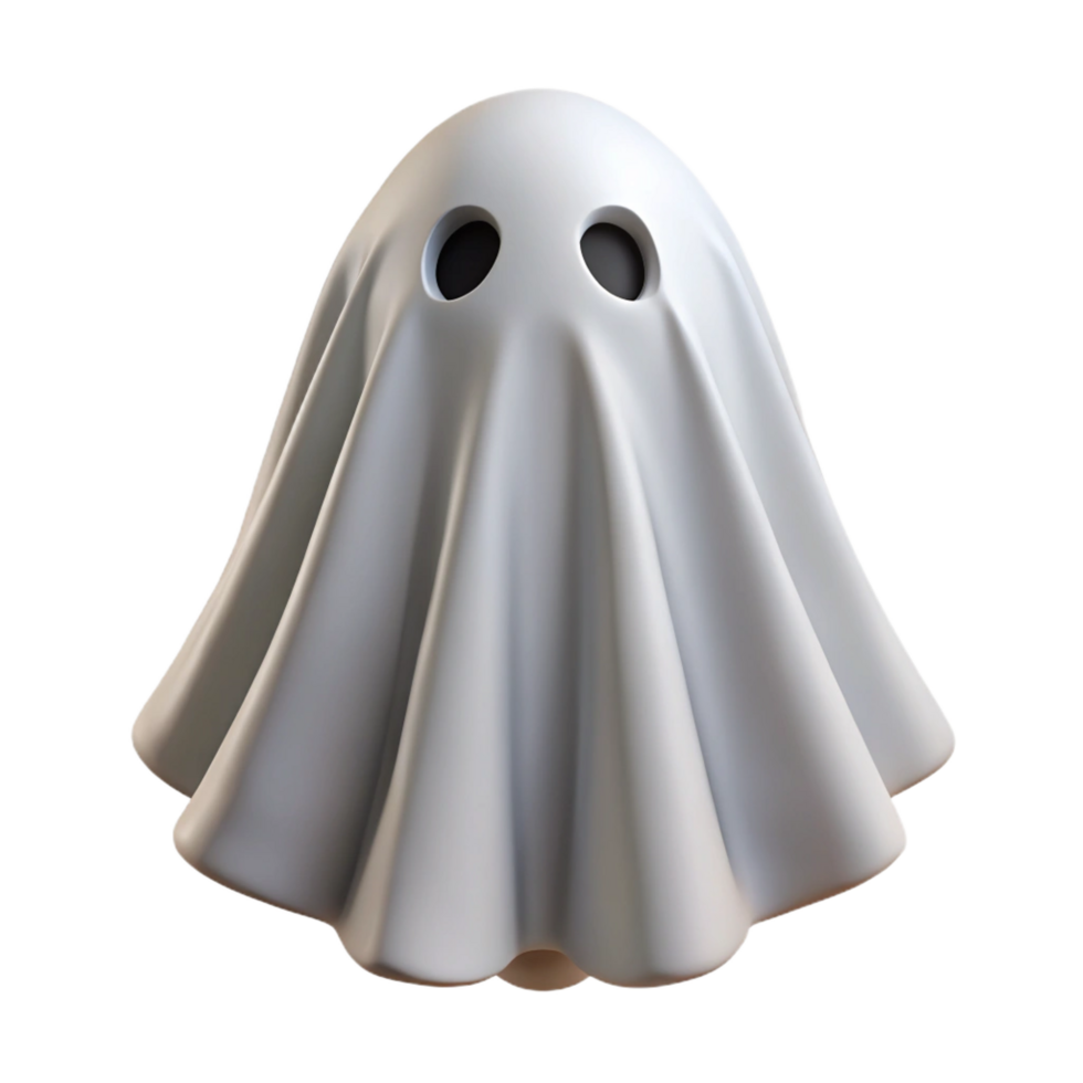 romantic picturesque Ghostly white sheet with two eyeholes cut out, flowing fabric, dimly lit, front view, isolateon transparent background,high-resolution product photography authentic png