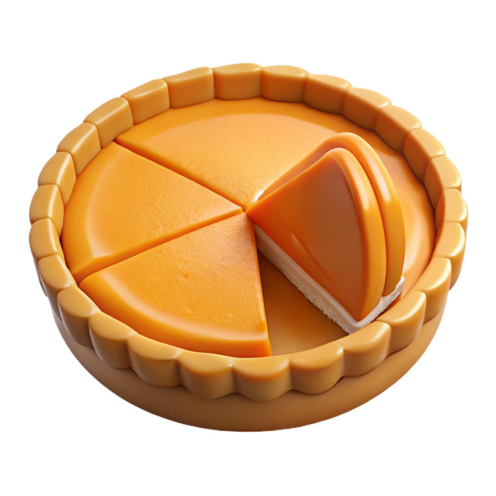 signature baroque Pumpkin pie with a slice cut out, revealing the creamy filling, studio lighting, top-down view, isolateon transparent background,high-resolution product photography premium png