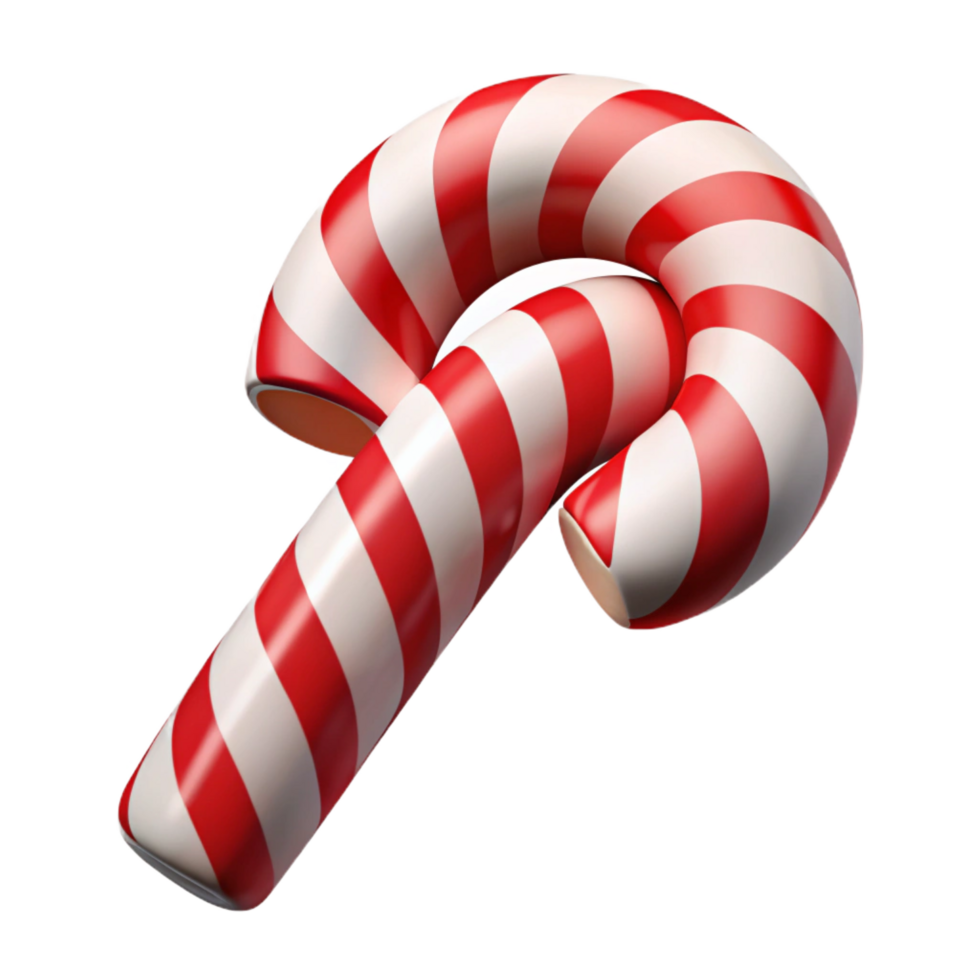 pristine timeless Reanwhite candy cane with spiral stripes, glossy finish, front view, studio lighting, isolateon transparent background,high-resolution product photography png
