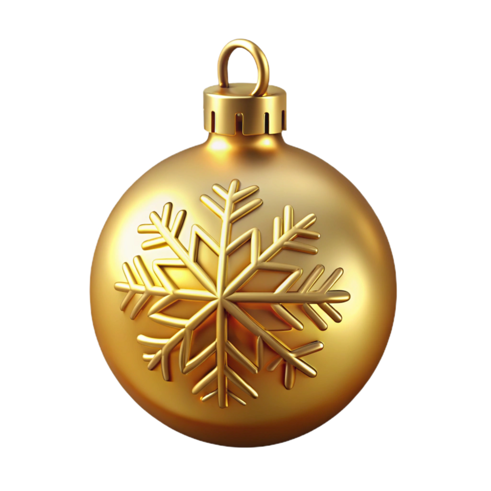 stunning distinguisheGlittering golChristmas bauble with intricate snowflake design, studio lighting, front view, isolateon transparent background,high-resolution product photography png