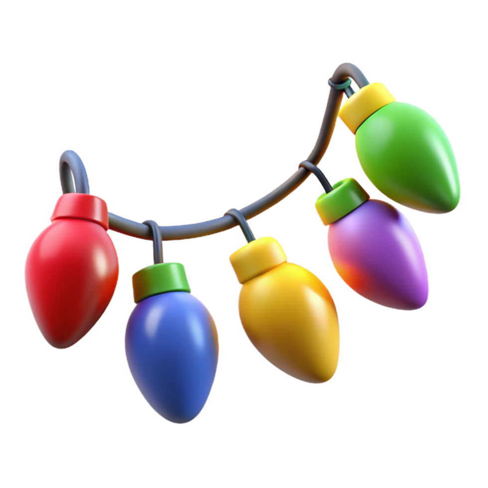picturesque remarkable String of colorful Christmas lights, blinking, tangled, studio lighting, with transparent background,high-resolution product photography png