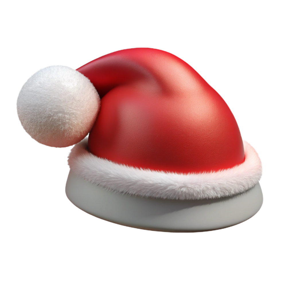 beautiful unparalleleSanta Claus hat with fluffy white trim anpompom, velvet texture, front view, studio lighting, with transparent background,high-resolution product photography png
