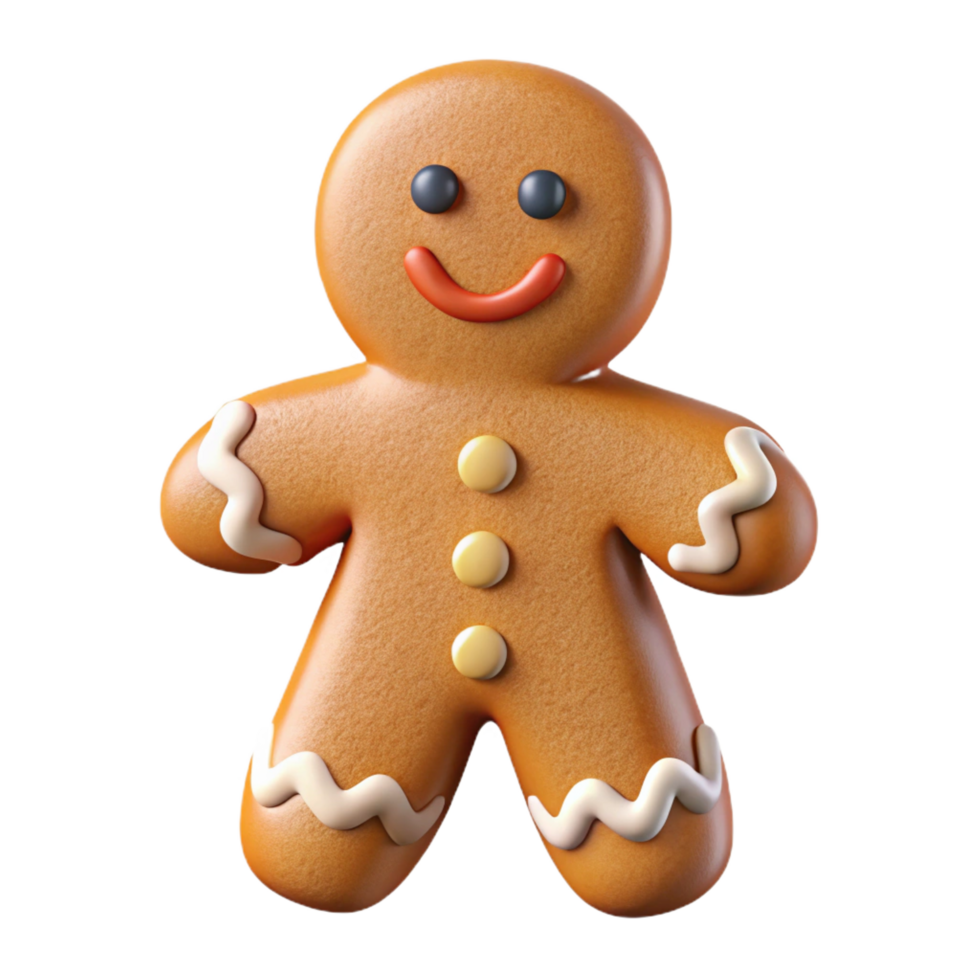 bolstriking Gingerbreaman cookie with icing details, realistic texture, front view, studio lighting, with transparent background,high-resolution product photography original png