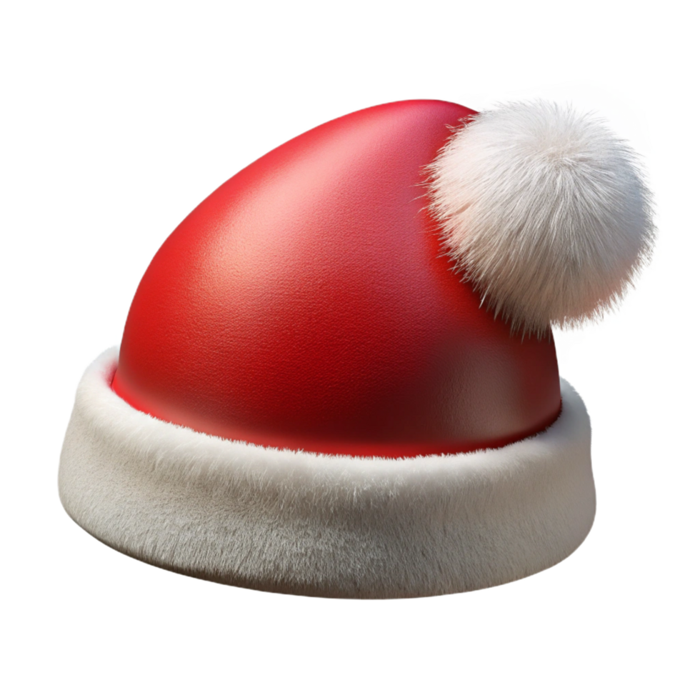 exceptional minimalist Santa Claus hat with fluffy white trim anpompom, velvet texture, front view, studio lighting, with transparent background,high-resolution product photography ultra HD png