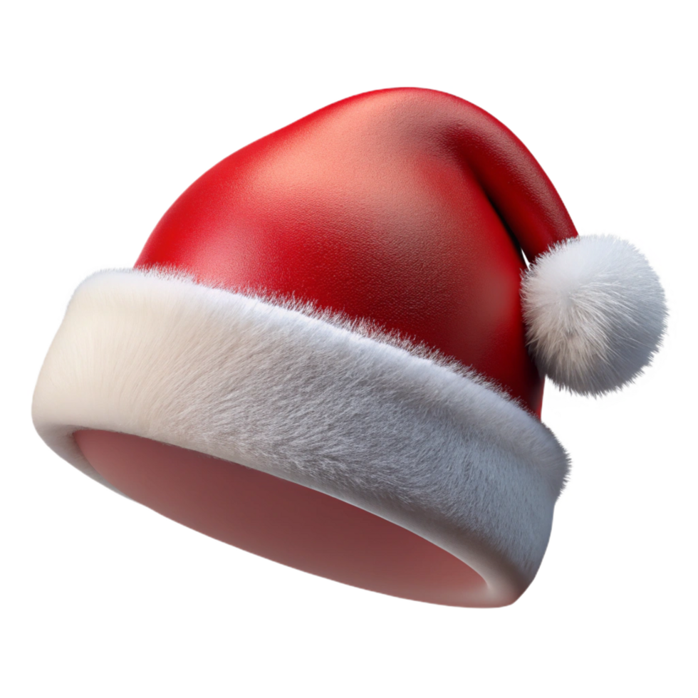enchanting organic Santa Claus hat with fluffy white trim anpompom, velvet texture, front view, studio lighting, with transparent background,high-resolution product photography gallery standard png