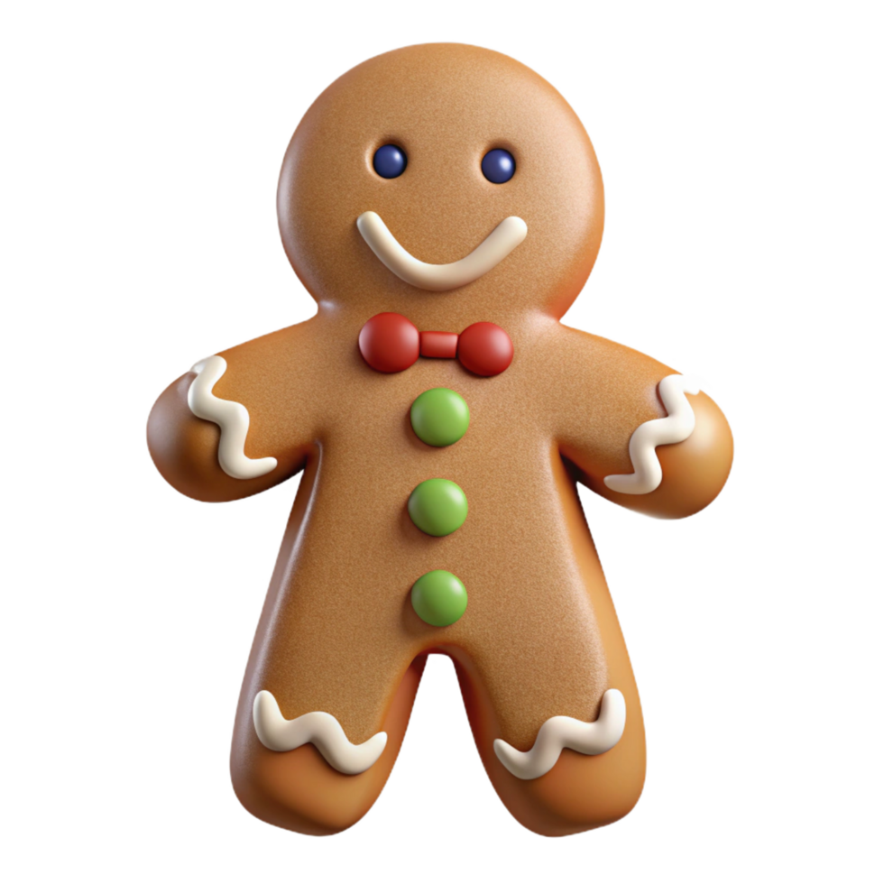 sought-after vintage Gingerbreaman cookie with icing details, realistic texture, front view, studio lighting, with transparent background,high-resolution product photography 4K png