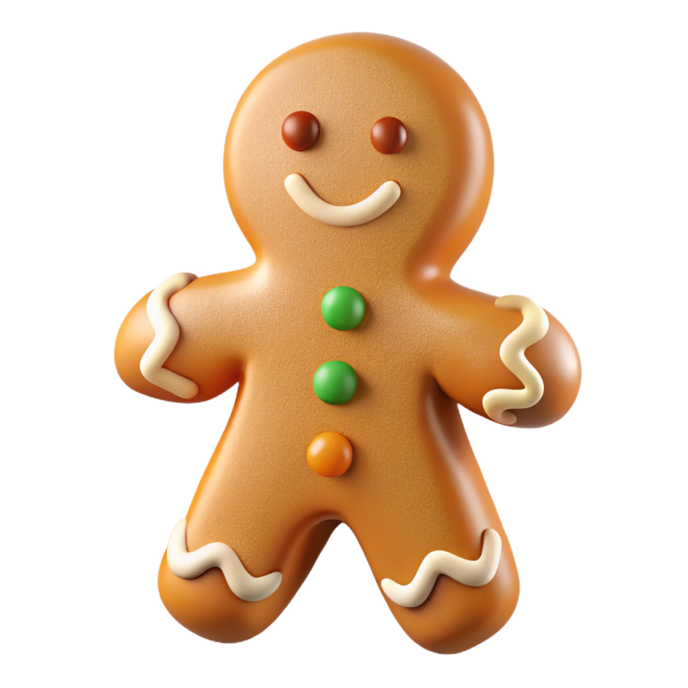 acclaimeclassic Gingerbreaman cookie with icing details, realistic texture, front view, studio lighting, with transparent background,high-resolution product photography original png