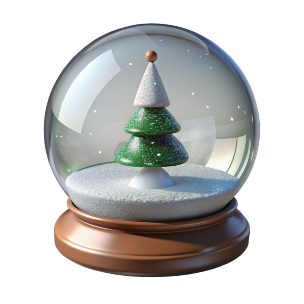 hypnotic exceptional Glass ornament fillewith artificial snow ana miniature Christmas tree, soft lighting, front view, isolateon transparent background,high-resolution product photography png