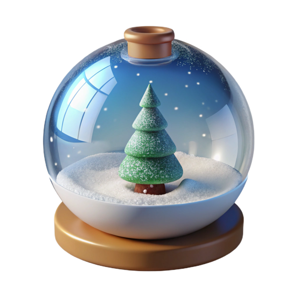 impressive rare Glass ornament fillewith artificial snow ana miniature Christmas tree, soft lighting, front view, isolateon transparent background,high-resolution product photography png