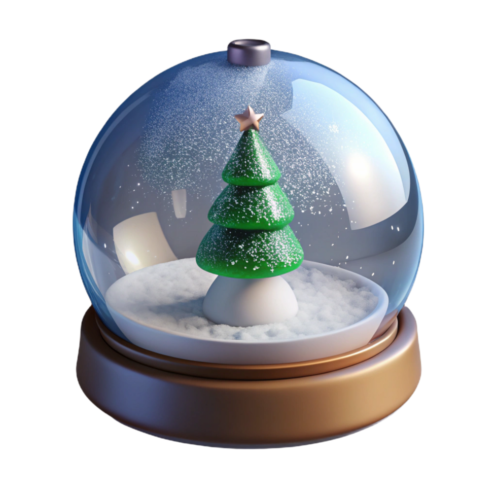standout contemporary Glass ornament fillewith artificial snow ana miniature Christmas tree, soft lighting, front view, isolateon transparent background,high-resolution product photography flawless png