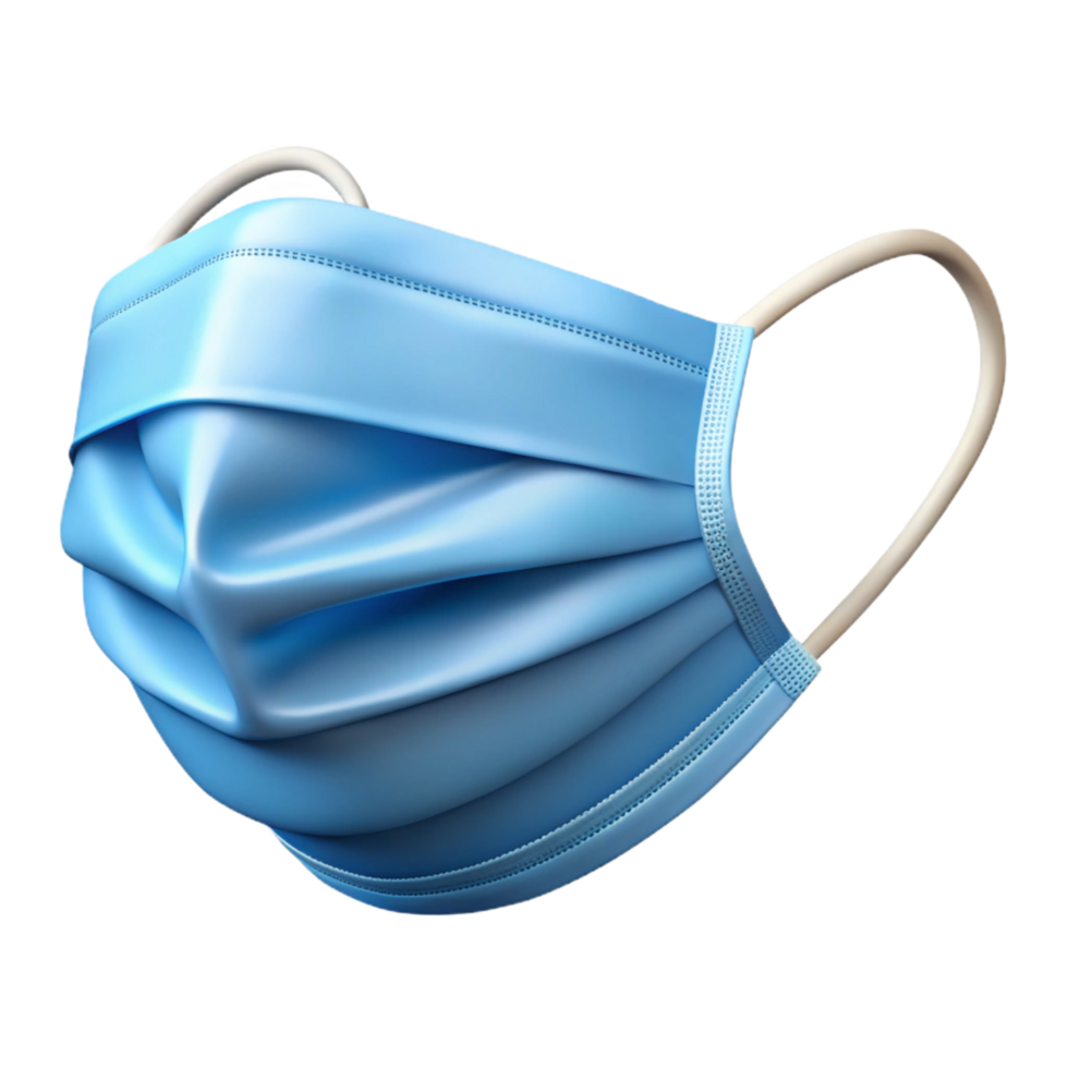 rare surreal Surgical mask with elastic ear loops, pleatefront, light blue color, realistic, soft lighting, front view, isolateon transparent background,high-resolution product photography precision png