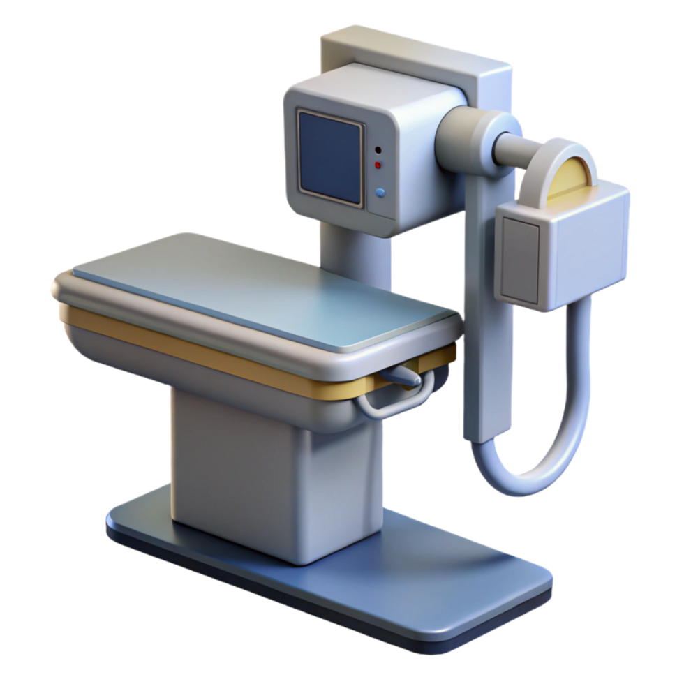 fascinating unparalleleX-ray machine with adjustable arm, digital display, leashielding, realistic, soft lighting, front view, isolateon transparent background,high-resolution product photography png
