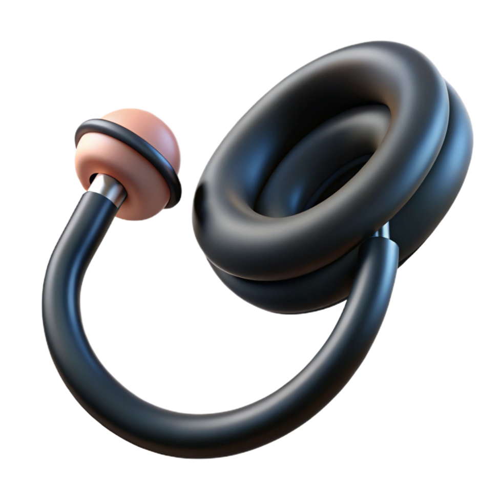 distinctive retro Stethoscope ear tip, soft silicone, black color, realistic, soft lighting, side view, with transparent background,high-resolution product photography genuine png
