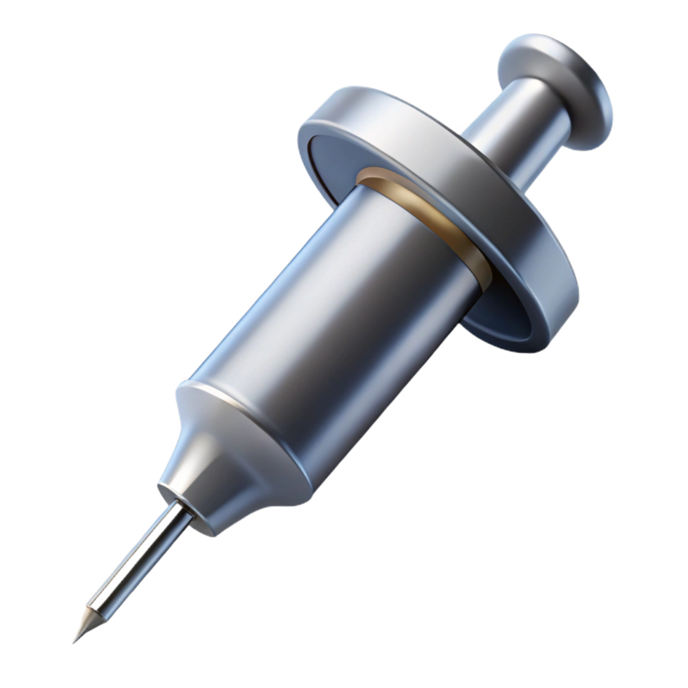 wonderful mid-century Syringe needle, bevelletip, stainless steel, realistic, dramatic lighting, top-down view, with transparent background,high-resolution product photography premium png