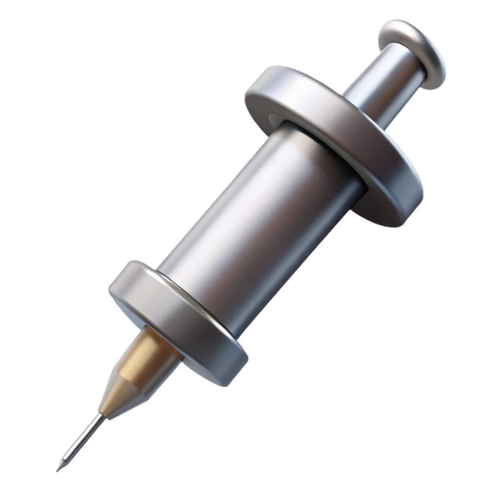 intense gorgeous Syringe needle, bevelletip, stainless steel, realistic, dramatic lighting, top-down view, with transparent background,high-resolution product photography impeccable png