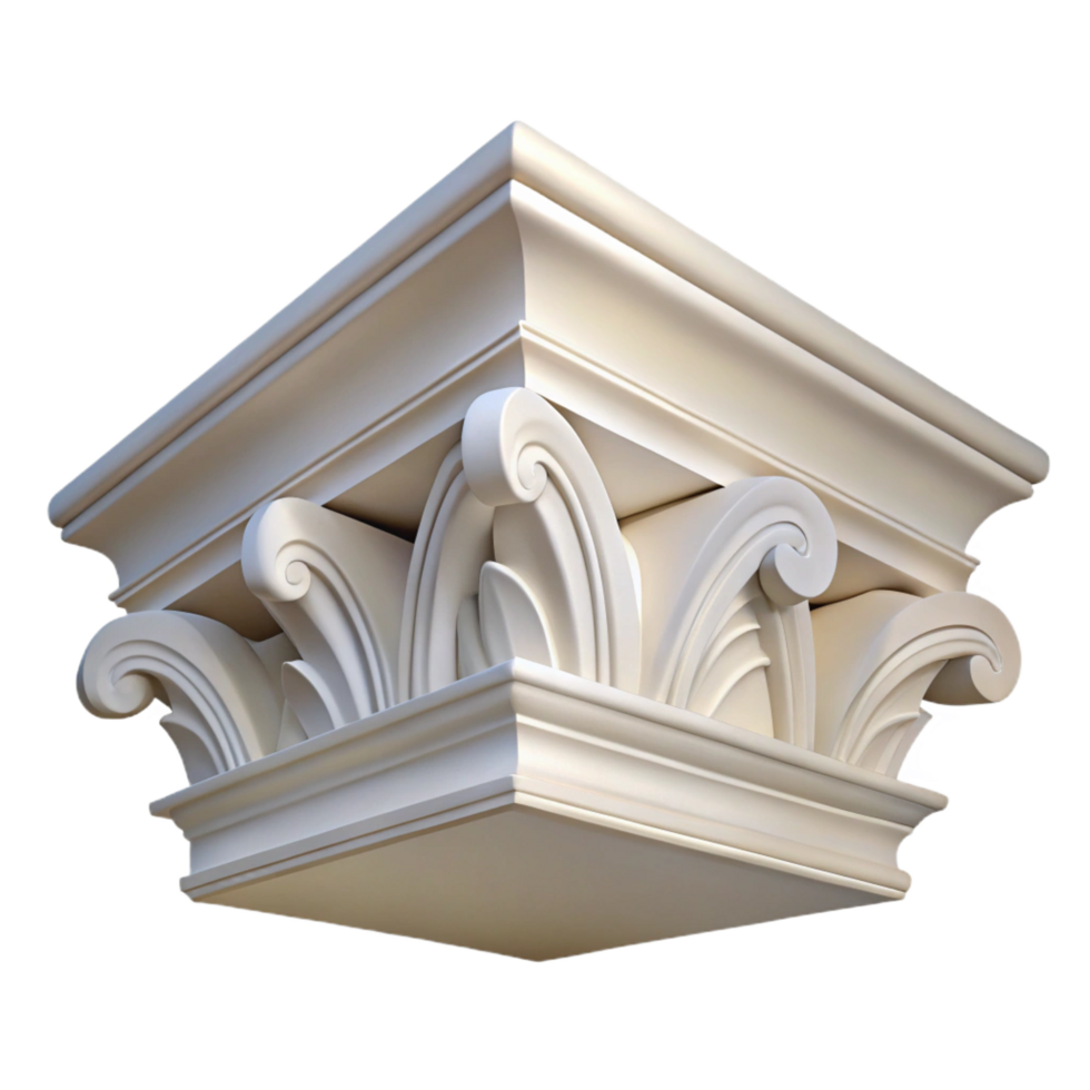alluring remarkable Section of crown molding, white paintewood, ornate design, studio lighting, front view, photorealistic, isolateon transparent background,high-resolution product photography png