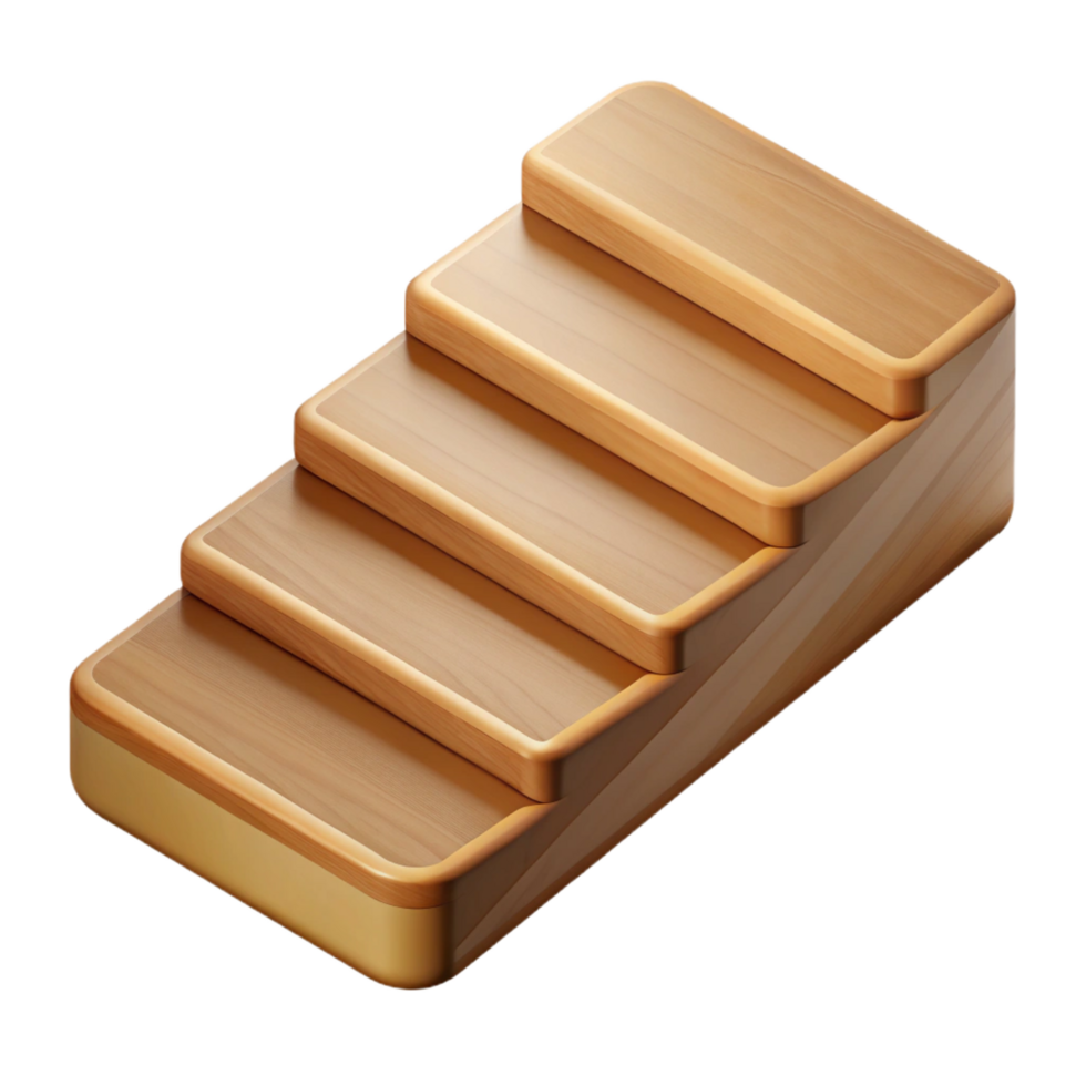 pristine notable Single stair tread, oak wood, natural finish, worn edges, top-down view, photorealistic, isolateon transparent background,high-resolution product photography png